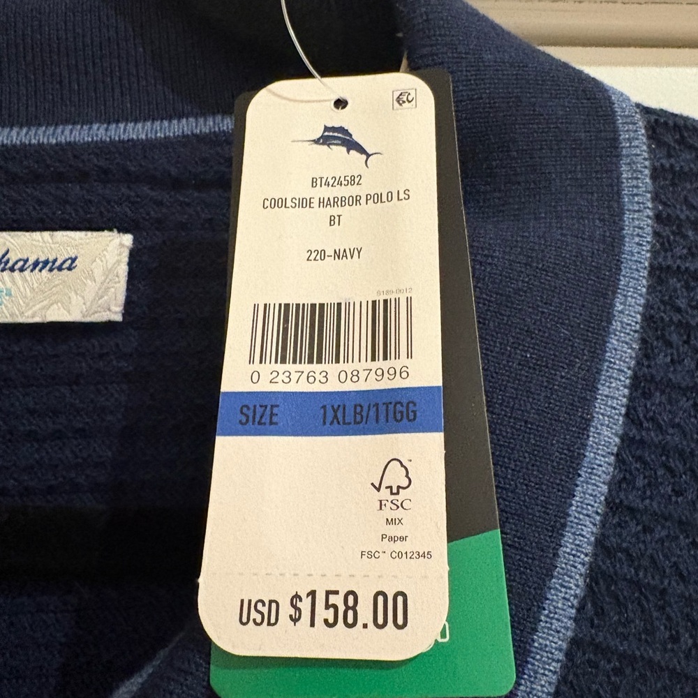 Tommy Bahama Navy Textured Knit Polo XL - Picture 4 of 9